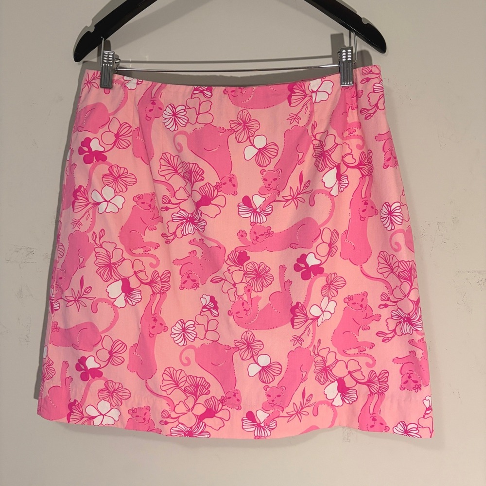 Lilly Pulitzer Vintage Panther Hibiscus Mini Skirt Pink 12 Tropical Resort